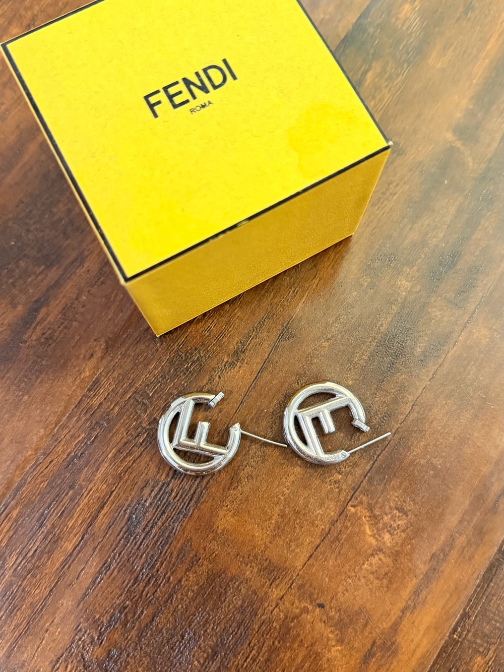 Fendi Silver-Tone Double F Logo Hoop Earrings